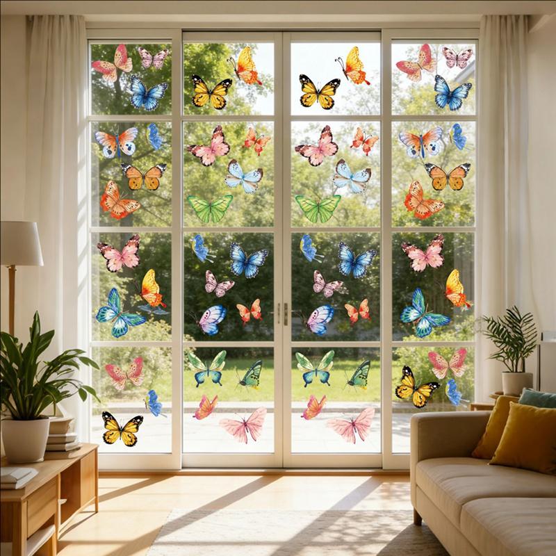 Vivid Watercolor Butterfly Vinyl Window Decals 2-Way Views Electrostatic Glass Stickers For Living Room Bedroom Home Decoration