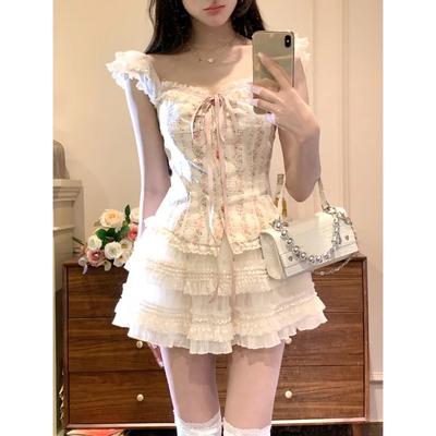 Elegantní Retro 2dílná sada sukní Dámské Oblečení na párty Ležérní Halenka Y2k Crop Top + Úzké sukně Vintage japonská Kawaii z roku 2000