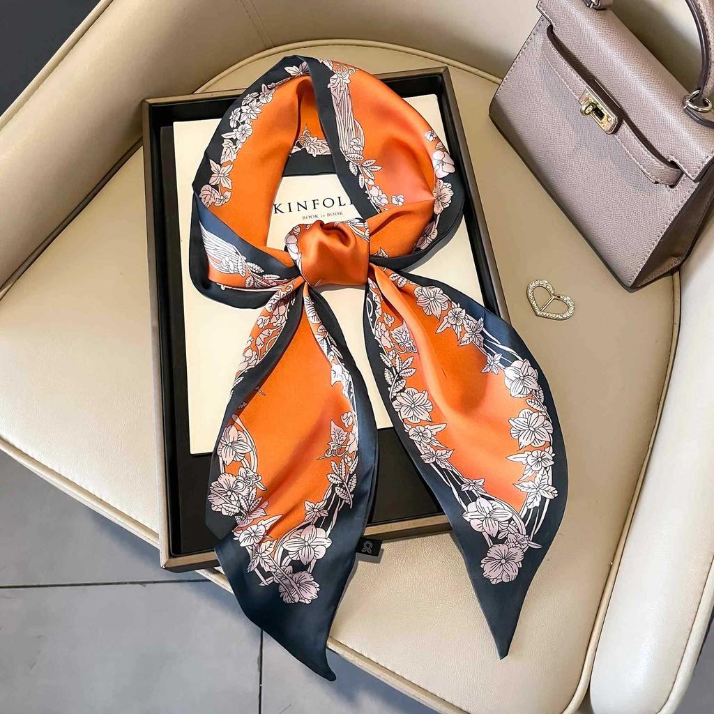 Classic retro spring and autumn imitation silk long silk scarf women's scarf neck protection scarf thin decorative scarf new versatile