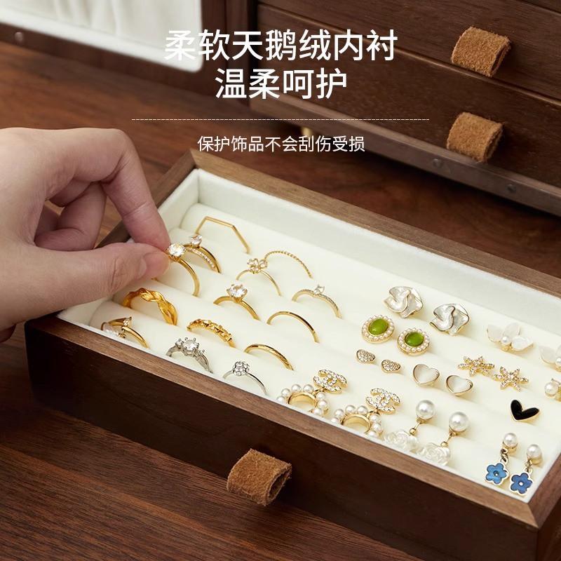 Solid Wood Jewelry Box Large Capacity Multi-layer Organizer Earrings Necklaces Luxury Anti-oxidation