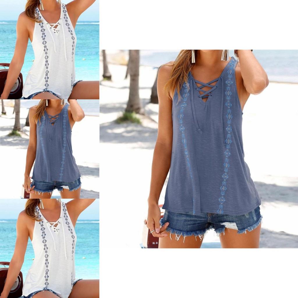 Versatile Camicetta Donna Estate T-shirt Scollo a V Senza Maniche Per Moda Senza Sforzo