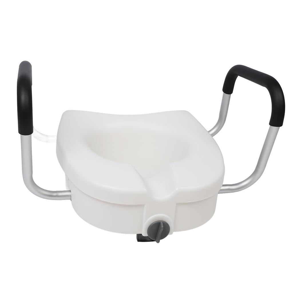 Toilet Seat Riser with Adjustable Removable Padded Arms and Fixed Lock High Load Bearing Raised