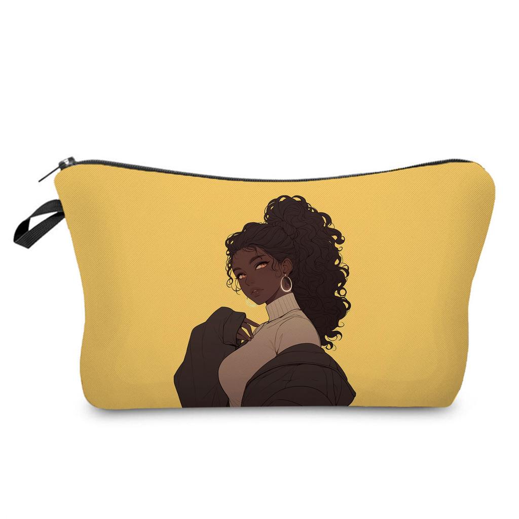 Women Dirty Braided Black Girl Print Cosmetic Bag Toiletries Organize Travel Storage Case 6848