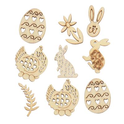 50/100pcs Rabbit Egg Chicken Shape Wooden Chips DIY Craft Bunny Ornament Happy Easter Party Decorations Kids Gift Toy