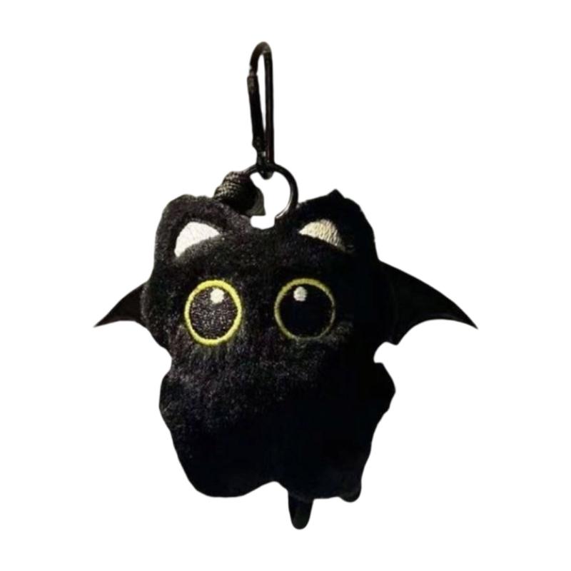 Black Cats Keychain Bag Charm With Ghostly Wing Soft Plush Lovely Style Christmas Halloween Gift Accessories