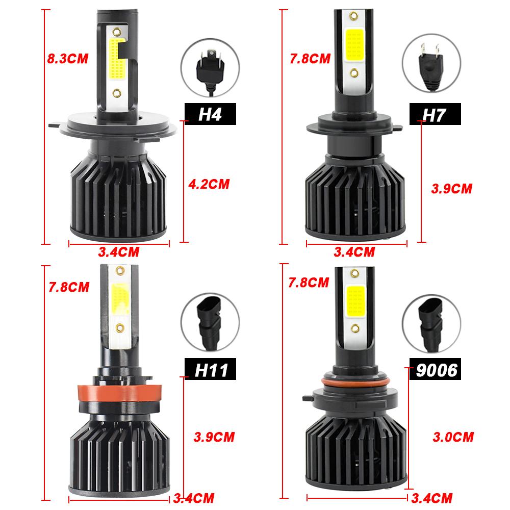 LED Head Lamp 1 Pair Auto Fog Light Bulbs 40W 8000LM 6000K H4 H7 H11 9006 Car  Headlight Car Stylish Super Bright Big Led Chip