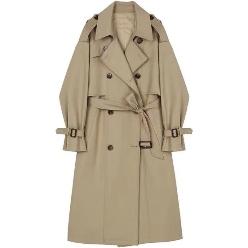 Trench Coat Women's Medium and Long Spring and Autumn Double-breasted Loose and Thin British Style Belt Jacket
