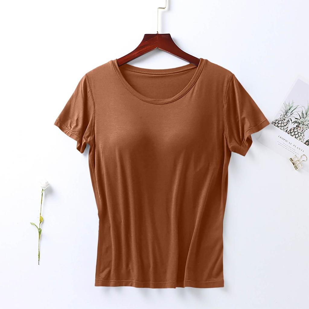 Women's Camisole Short Sleeve Top Summer One-piece Non-Steel Ring With Chest Pad Top