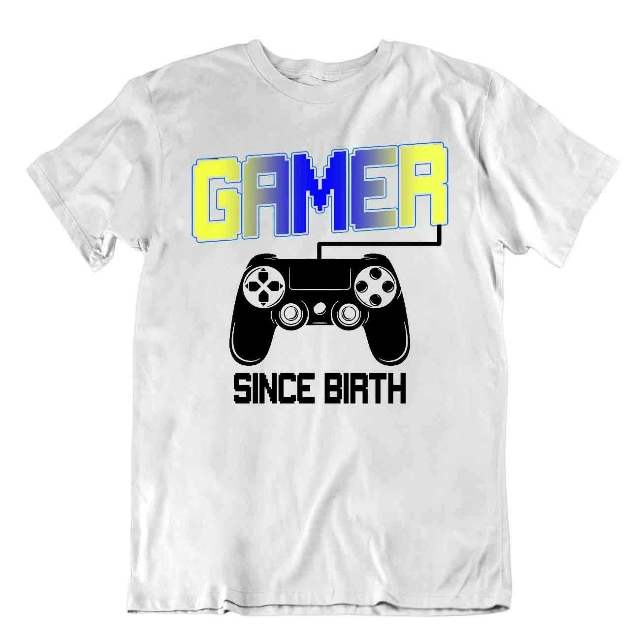 Gamer Since Birht Tshirt Born Gamer T-Shirt Novelty Slogan Nerd Tee S
