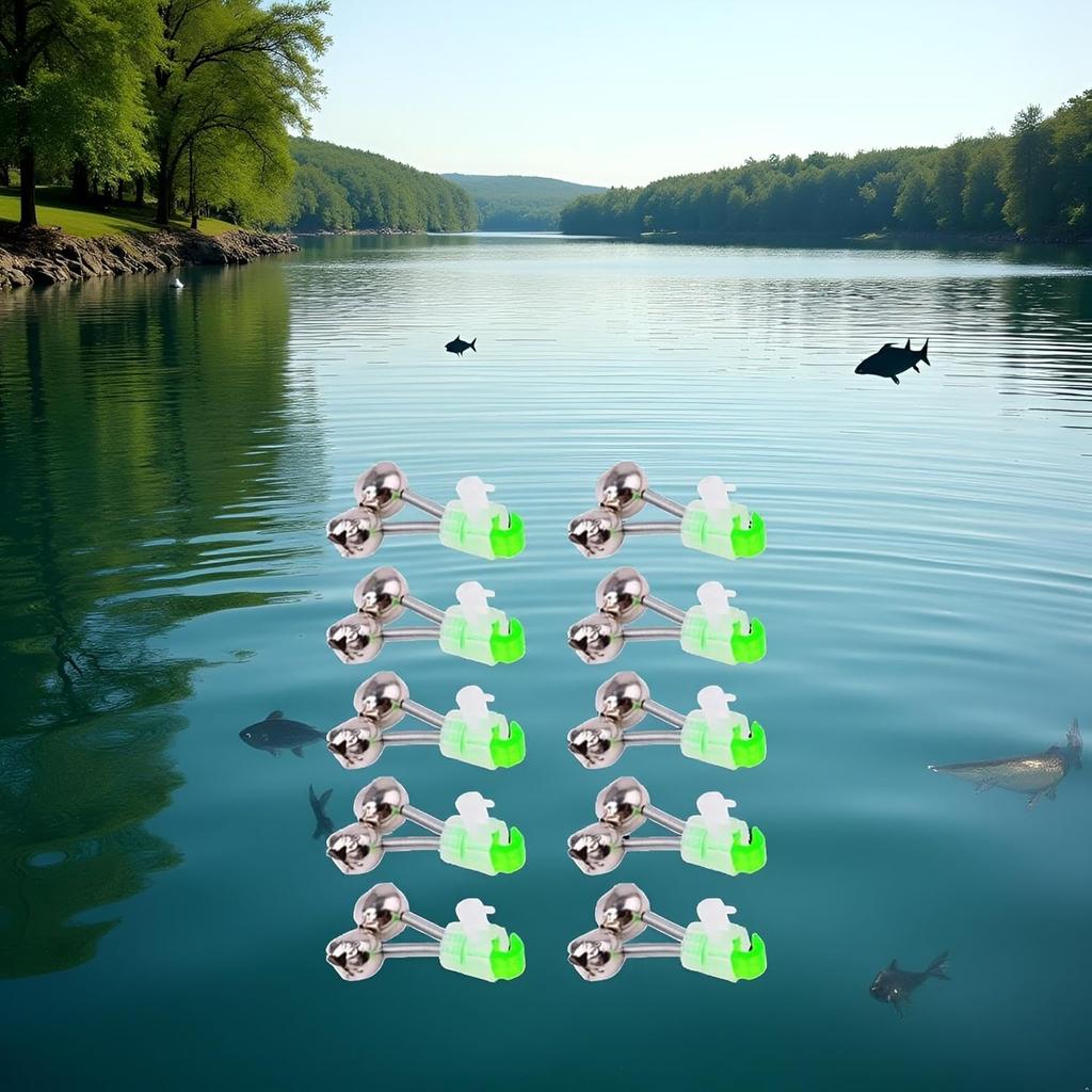 10 Pezzi Campanelli per Canne da Pesca Argentati Campanello Doppio 1,89 Pollici Verde Zincato Allarme Morso Pesce Indicatore di Morso Portatile Riutilizzabile