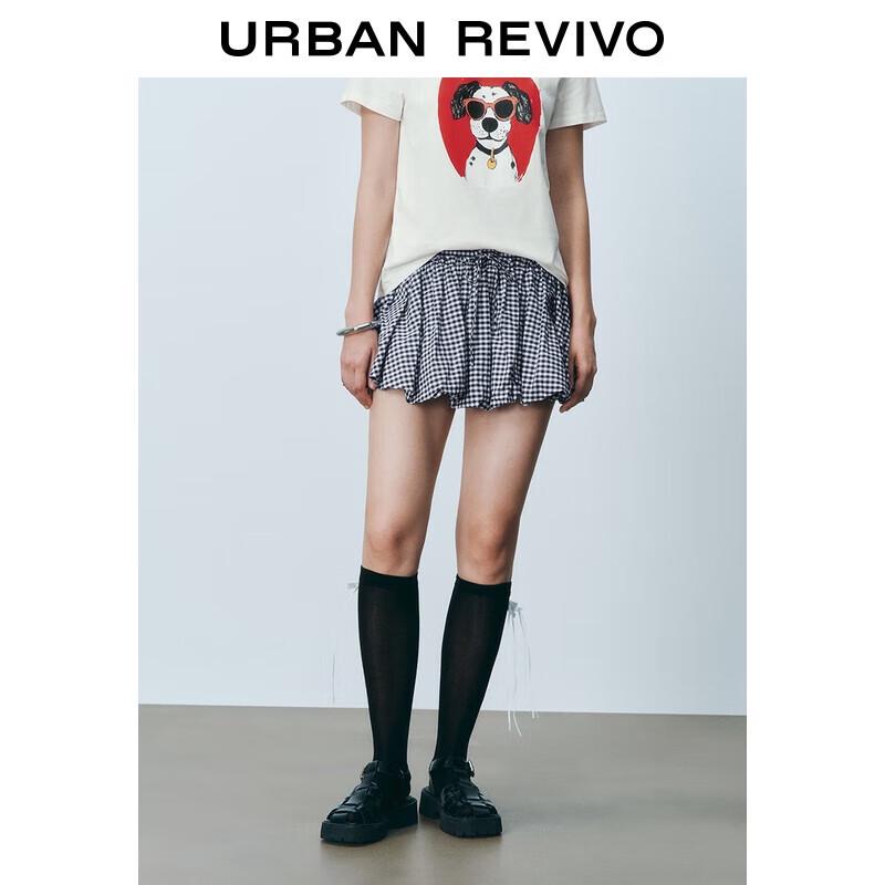 UR 2025 Summer Women s Plaid Drawstring Mini Skirt L(XL-XXL)