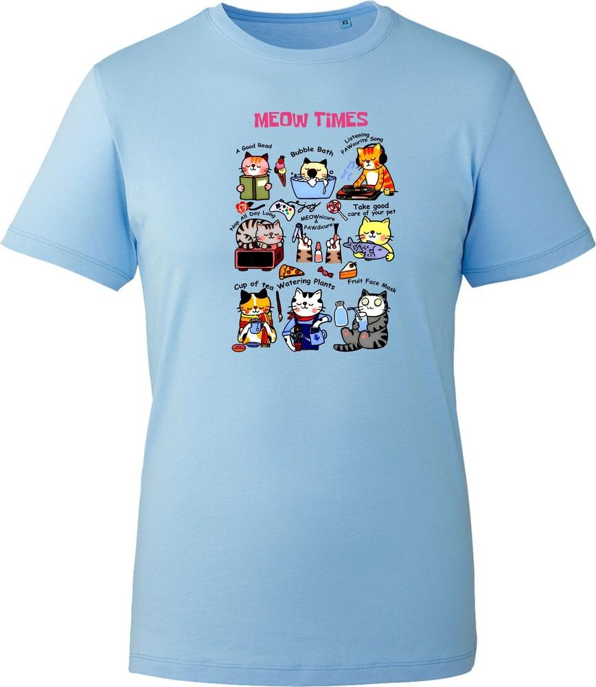 Meow Times Unisex T Shirt Funny Cute Cat Graphic Print White Novelty Cartoon Tee S