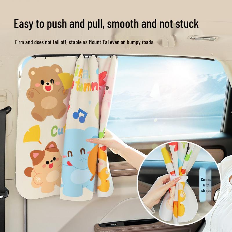 Baby Cartoon Car Sunshade Blackout Privacy Curtain for Sliding Rails