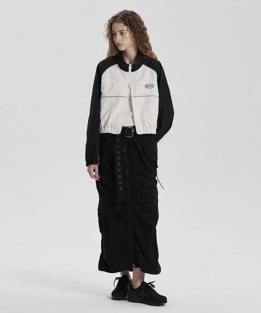 Jenyujeu Layered Belt Zipper Long Skirt - Black