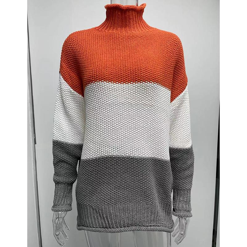 Autumn and Winter Long Sleeve Casual Plus Size Knitted Sweater Women Striped Turtleneck Pullover Sweaters Women Elegant Vintage Loose Knitwears 24956