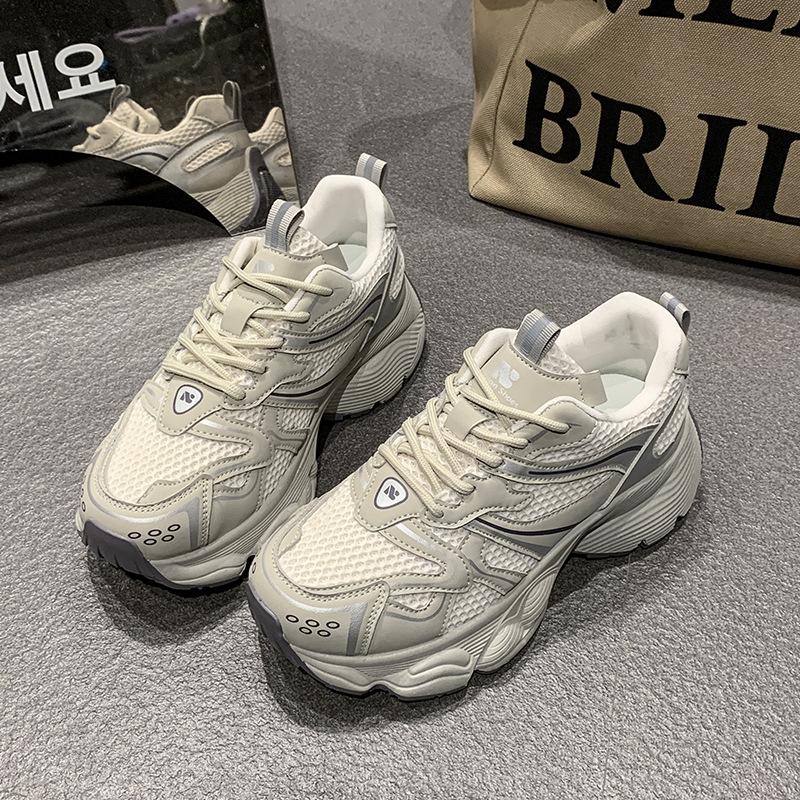 

Platform dad shoes women s 2025 spring new women s mesh breathable women s shoes silver heightening casual sports shoes 35 бежевый
