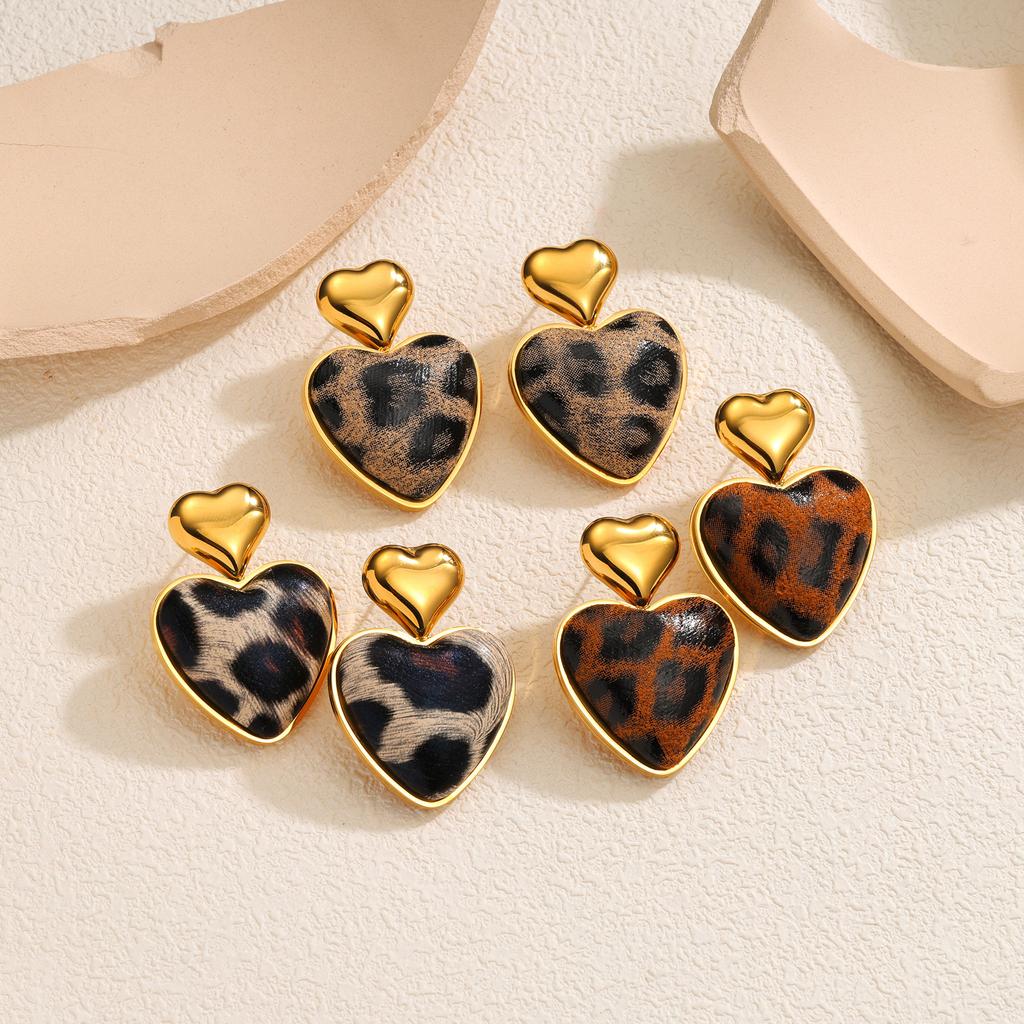 Atoztide Nouvelle Boucle d'Oreille Cœur Imprimé Léopard Vintage pour Femmes Acier Inoxydable Boucles d'Oreilles Statement Pierre Brillante Cadeau de Bijoux de Noël