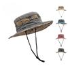 Unisex Washed Cotton Bucket Hat Summer Spring Wide Brim Sun Hat Outdoor Fishing Hiking Cap UV Protection Breathable Beach Safari Hat with Chin Cord