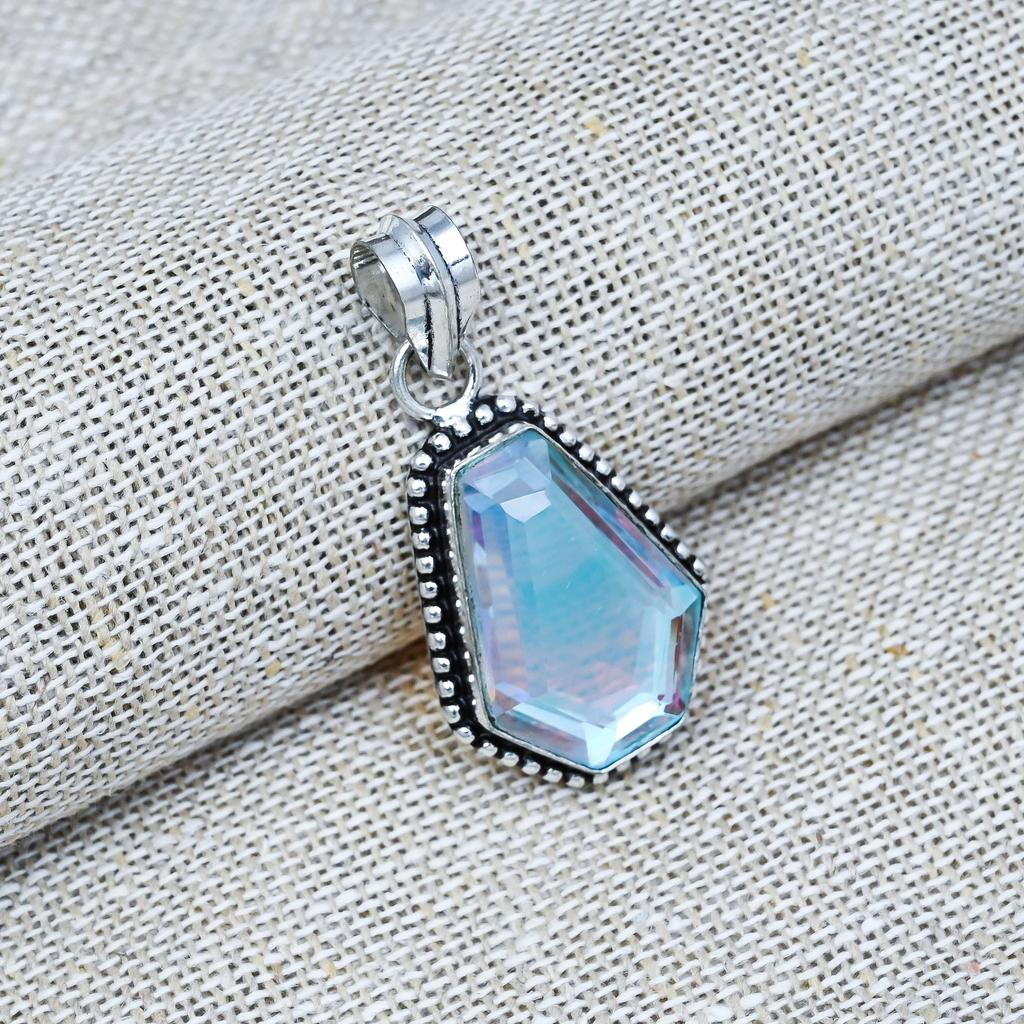 Mystic Topaz natural Gemstone Pendent Jewelry 925 Solid Sterling Gift Silver For Her