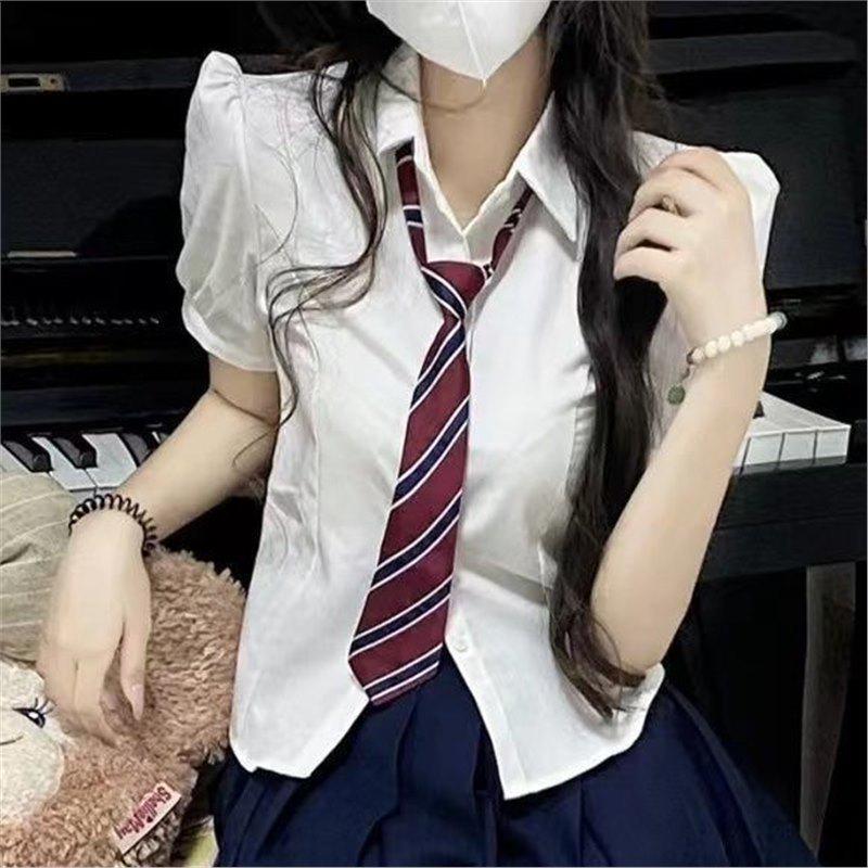 

Японский JK Академический Стиль Приталенная Блузка с Пышными Рукавами и Плиссированная Юбка Комплект Extra Small