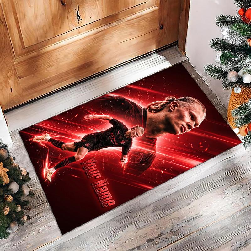 Erling Haaland Printed Crystal Velvet Rug Non‑Slip Crystal Velvet Carpet For Sofa Bedroom Indoor Home Decoration