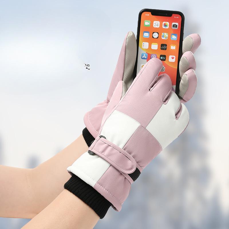 Winter Ski Gloves Thickened Waterproof Touch Screen Plus Velvet Outdoor Cycling Electric Bike Windproof Cold Warm Gloves