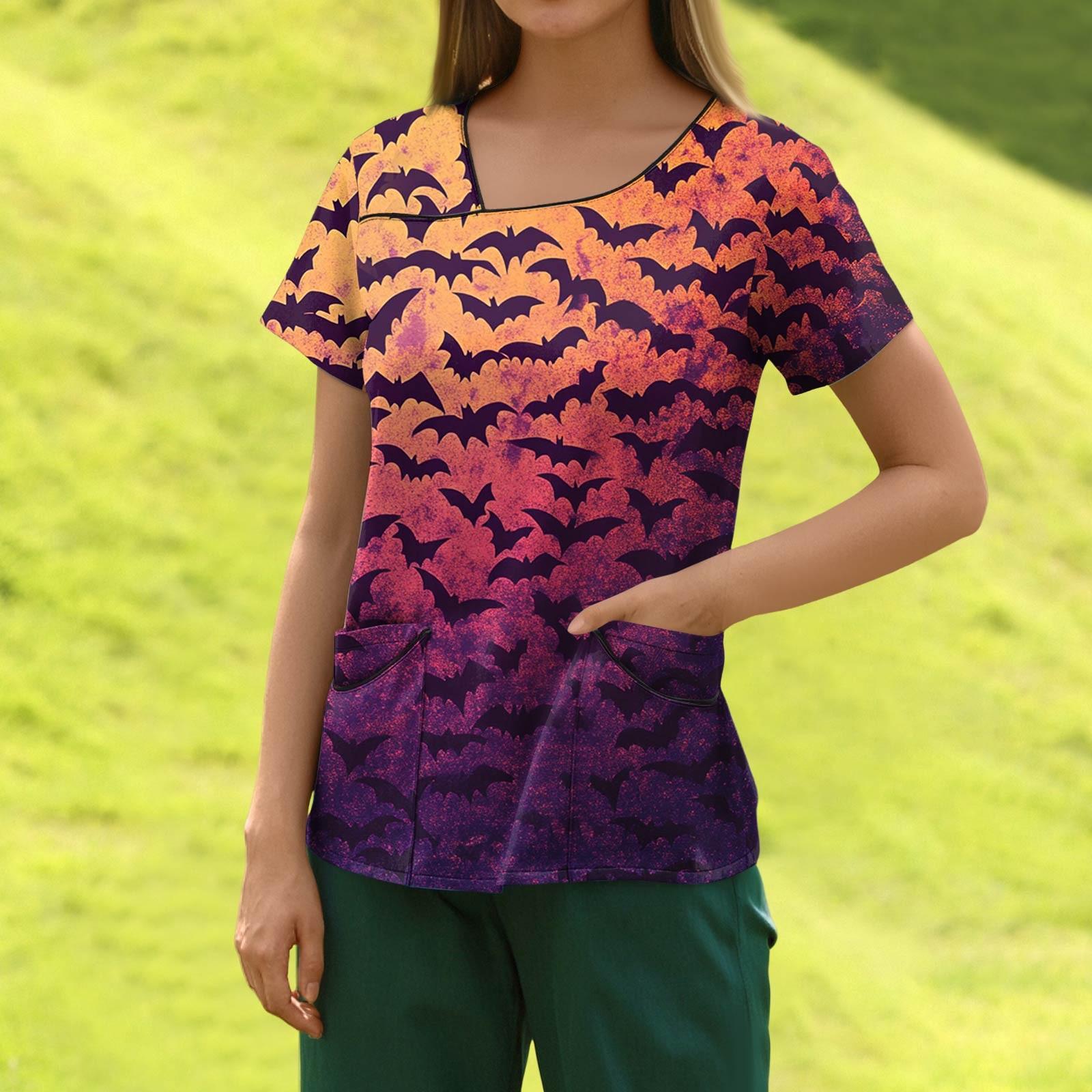 

Жіночий модний робочий одяг із короткими рукавами та подвійними кишенями з градієнтним принтом і короткими рукавами XL фіолетовий