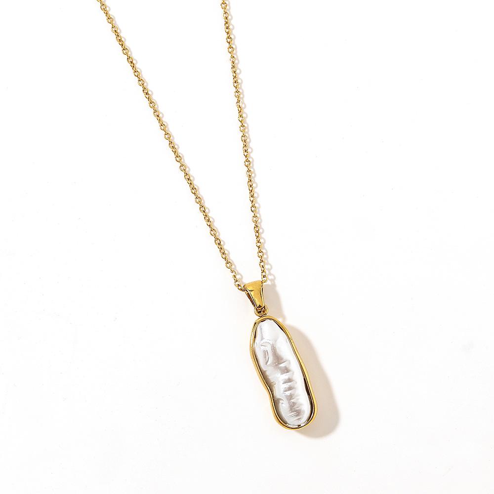 Yingtai Stainless Steel Women's Necklace with Imitation Pearl and 18k Gold Vacuum Plating