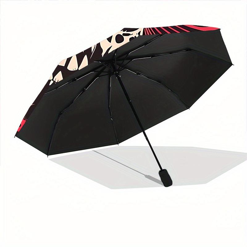 1pc Mushroom Skull Automatic Open/close Leisure Umbrella, 8-Rib Sturdy Structure, Portable Travel Umbrella, Parties, Everyday Use, 11133
