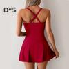 Women One Piece Swim Dress Tummy Control Swimsuit Slimming Back Cross Bathing Suit for Vacation Beach Pool Tanning