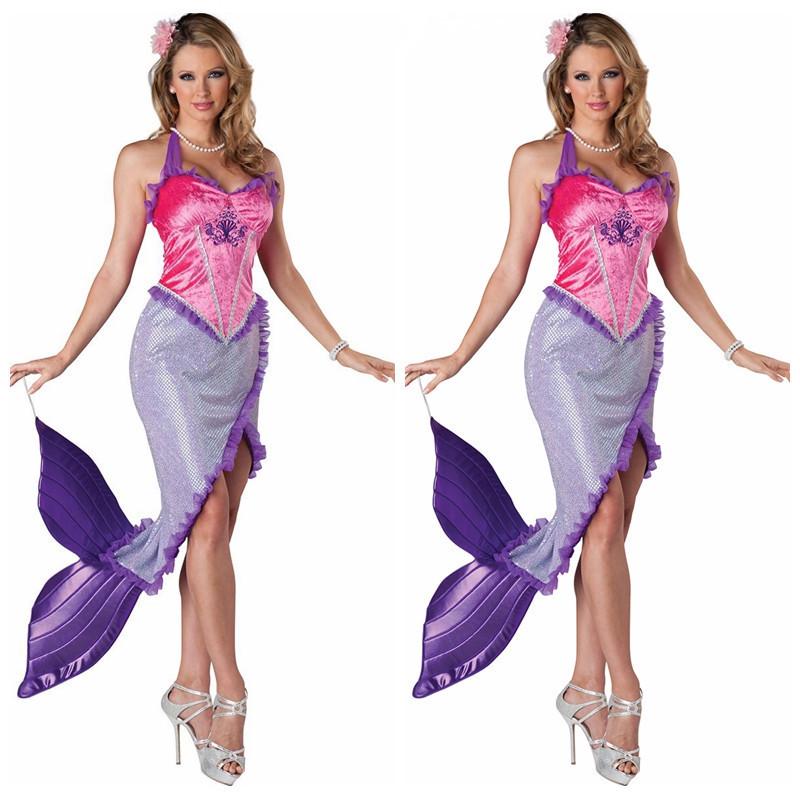 Abito da Sera da Sirenetta Principessa Senza Spalline con Paillettes per Adulti - Costume di Halloween