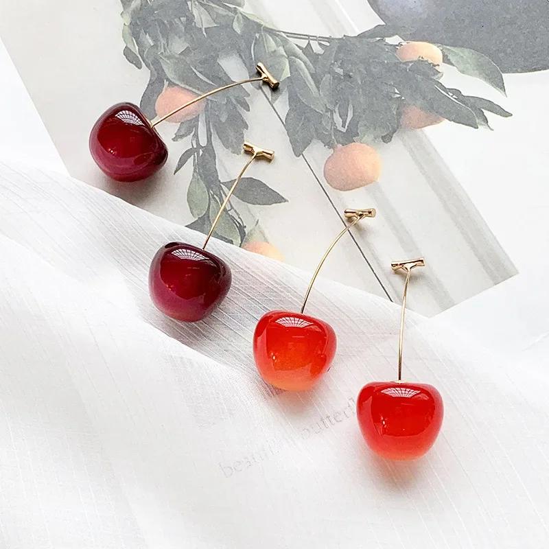 New Fashion Women's Earrings Fresh Sweet Red Cherry Fruit Shape Temperament Resin Fashion Trend Party Luxury
