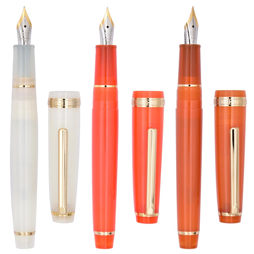 

Ranvi Jinhao 82 Fountain and Fine Gold with Converter Set Pens, White, Red, Brown, Acrylic, Iridium, Nib, Trim, (3 Pens)