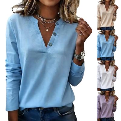 Camisa Henley de Manga Larga para Mujer Casual Holgada Botones Cuello en V Ligera Pulóver para Uso Diario