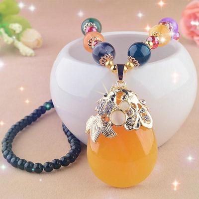 Colorful Beaded Goldfish Sweater Necklace for Women - Imitation Honey Wax Fashion, All-Match Autumn & Winter Jewelry.