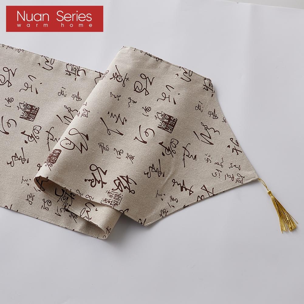 1 Stück Tischläufer mit Kalligrafie-Muster im chinesischen Literaturstil, Druck für Esstisch, dekorativ für Heimtisch, Serie Nuan
