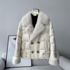 European winter new high-end mulberry silk white goose down jacket women's short mink fur collar fur jacket