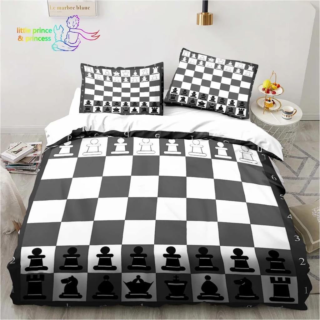 Funny Chess Board Comfortable Duvet Quilt Cover Pillowcase Bedding Set Children Bedroom Decoration Home Textile