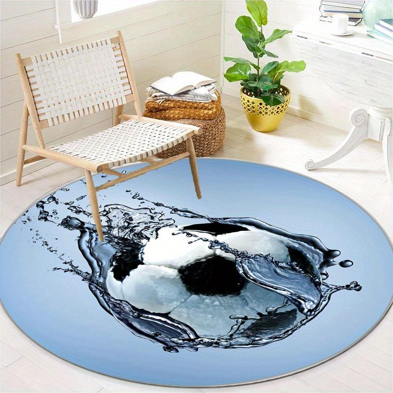 Retro Burning Football Round Rug Nonslip Area Rug Office Chair Mat Carpet For Living Room Bedroom Home Decor