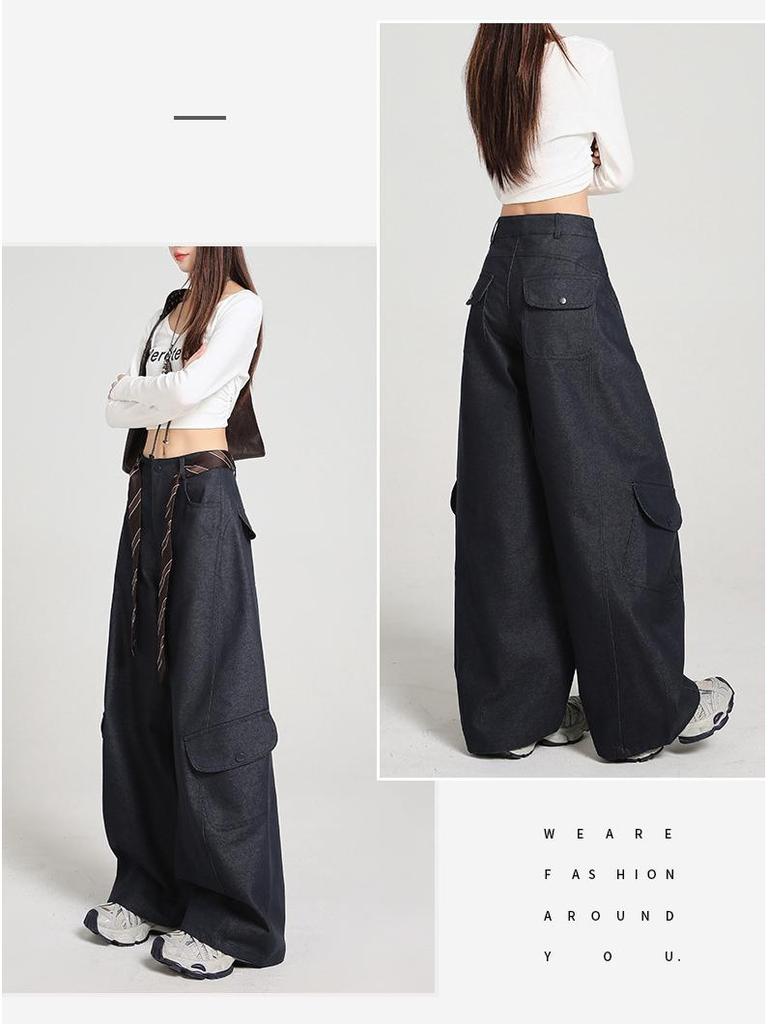 Women's 2025 Autumn Retro Wide-Leg Cargo Pants