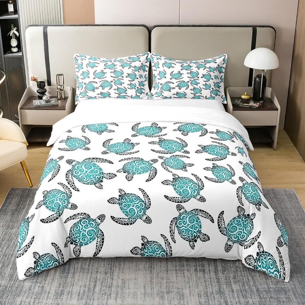 Kids Sea Turtle Duvet Cover Set Queen King Size Ocean Bedding Set Boys Girls Teens Women Men Bedroom Decor 3 Piece Set