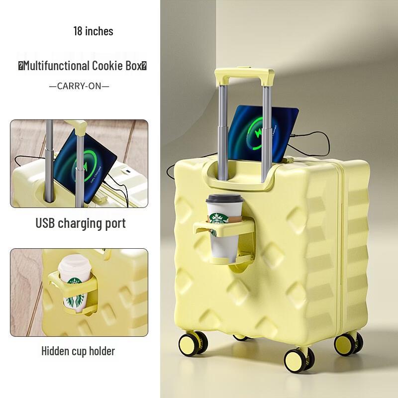 OEING Multi-functional Carry-on Suitcase with USB Cup Holder