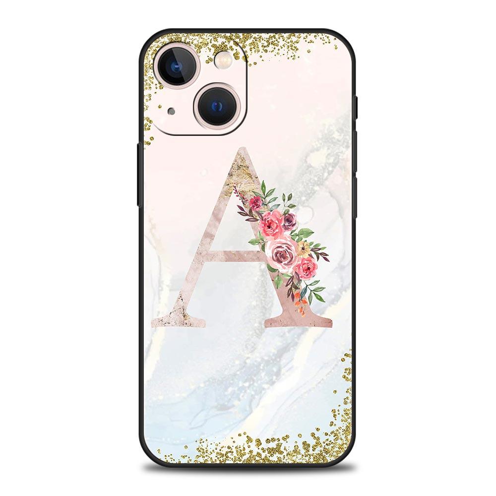 Flowers Letter Phone Case For iPhone 17 16 15 Pro Max 11 12 13 14 7 8 Plus SE 2020 X XR XS Cover Soft Black