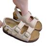Sheepskin Edition~Retro One Word Buckle Externally Wearing Boken Shoes Summer Fashion Round Head Thick Bottom Beach Sandals