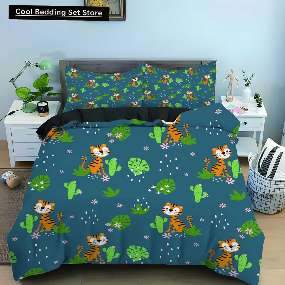 Comforter Cartoon Animal King Queen Elephant Tiger Lion Rhinoceros Bedding Set Wildlife Polyester Comforter