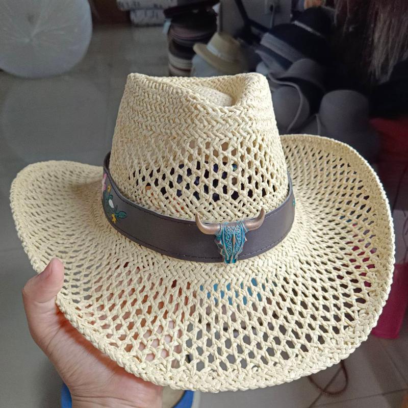Cowboyhoed mode uitgesneden western cowboy handgeweven harde zomer saffier accessoires neutraal Cowboyhoed zonnehoed sombrero koe