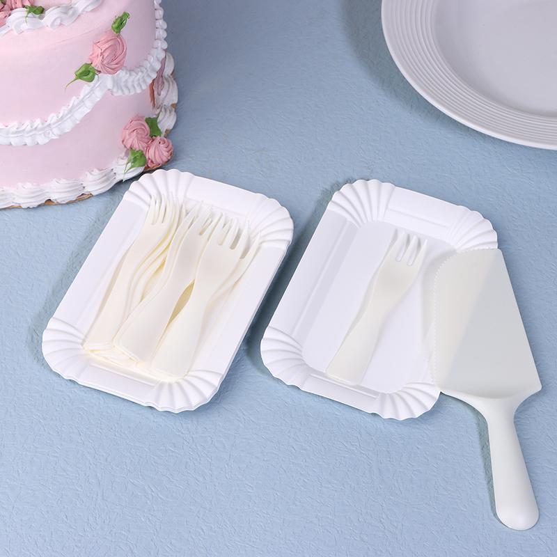 Set Coltello Forchetta Torta di Compleanno Bianco 5 Persone 10 Persone Set Piatti da Cena usa e getta in Plastica Stoviglie da Tavola per Torta da Forno