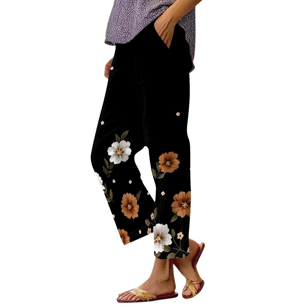 Women Casual Drawstring Waist Pants with Elastic Waistband and Pockets Lightweight Relaxed Fit Printed Lounge Trousers for Daily Wear