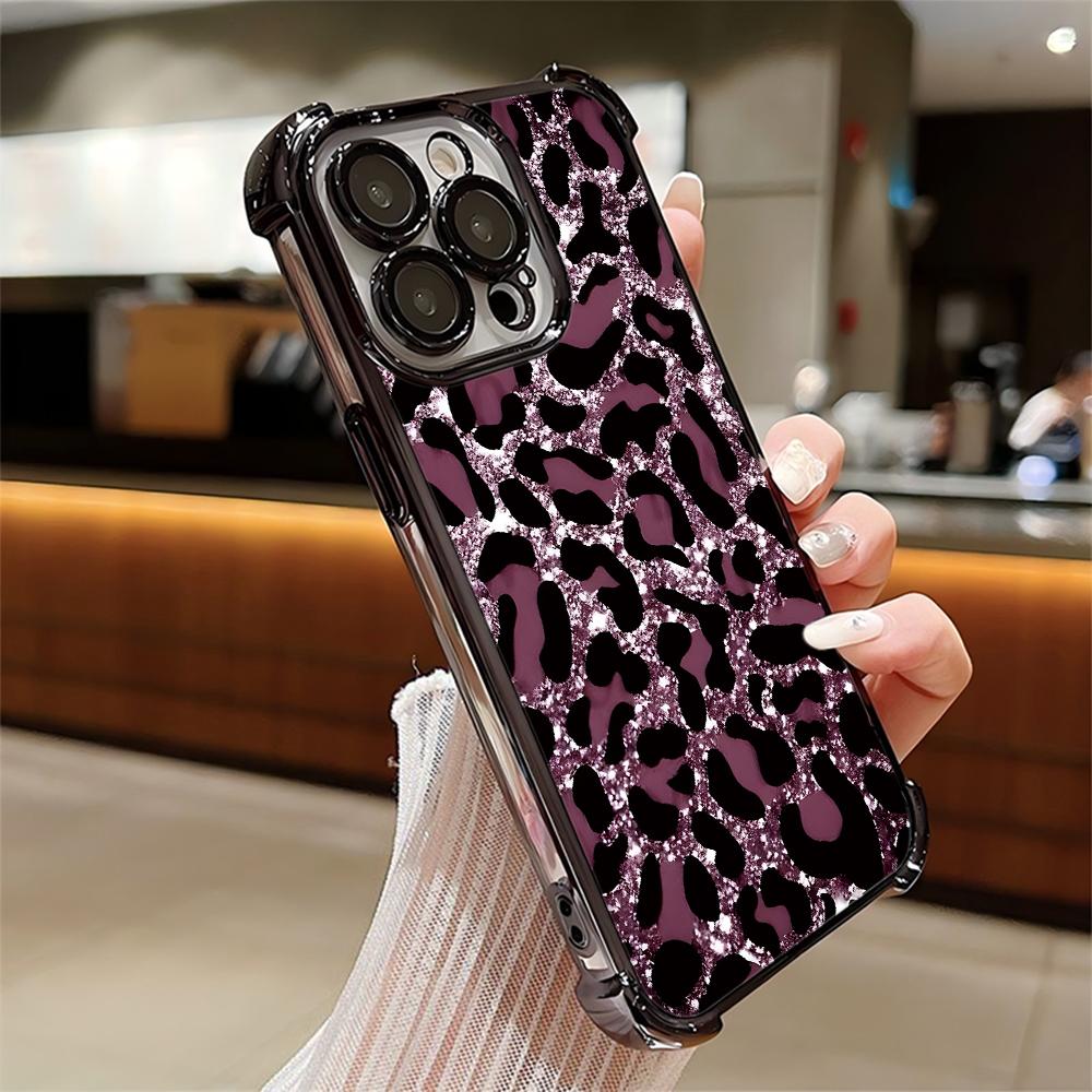 Luxury Personality Leopard Print Plating Phone Case For iPhone 17 16 15 14 13 12 11 Pro Max X XR XSMax 8 Mini Air Plus Anti-Fall