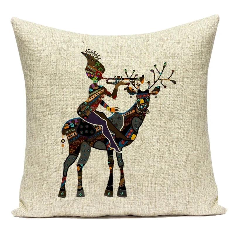 Retro Characters Cushions Case African Woman Sofa Seat Decorative Pillow Cases Abstract Geometry Home Cushion Cover
